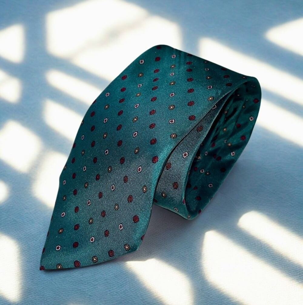 Christian Dior Geometric Dot Silk Tie Teal Burgundy Made in USA Paris New York